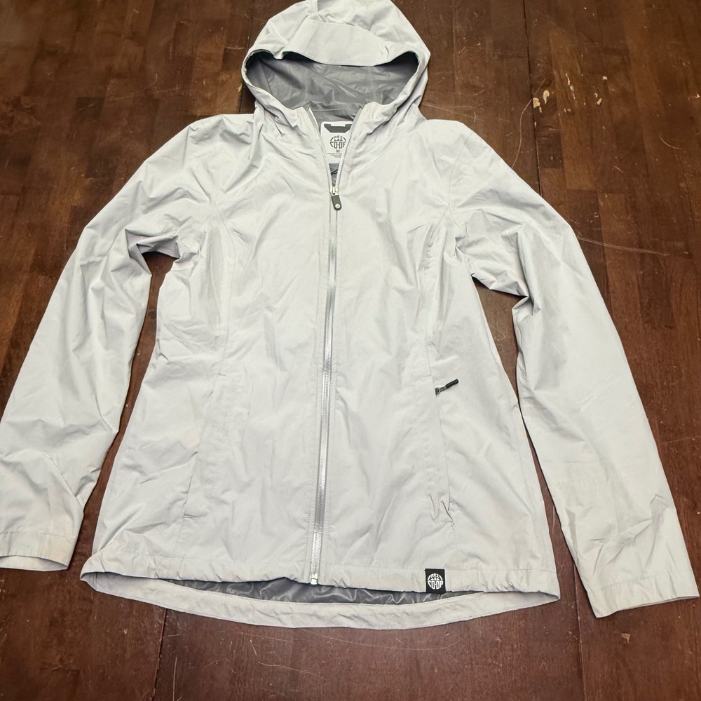 REI Co-op Rain Jacket Men Medium Gray Hooded Full Zip Waterproof Shell
